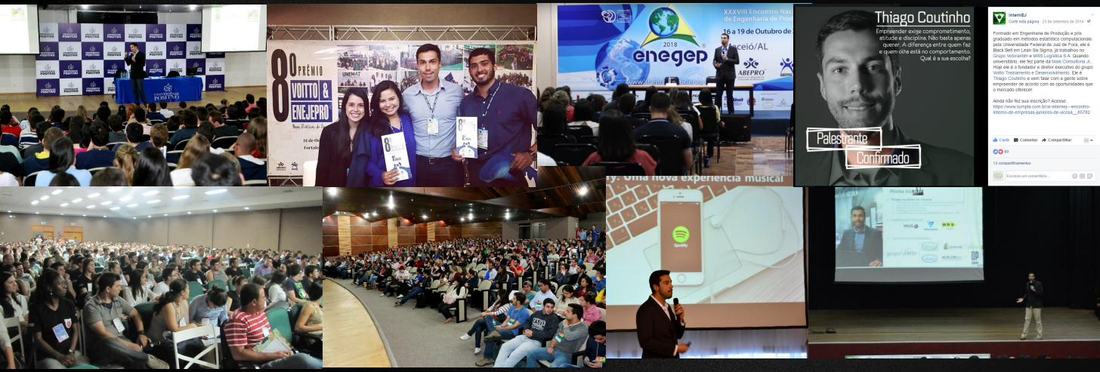 Colagem de palestras de Thiago Coutinho em grandes eventos